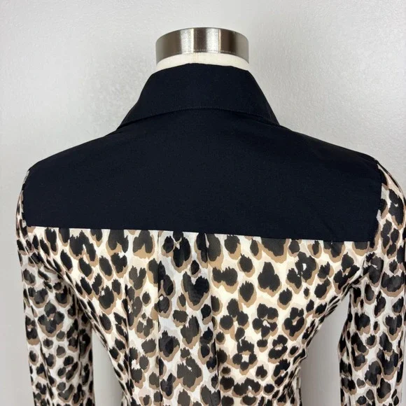 Anatomie Gem Mesh Leopard Print Blouse Size S Collar Long Sleeves Y-Neck Travel - Picture 9 of 14